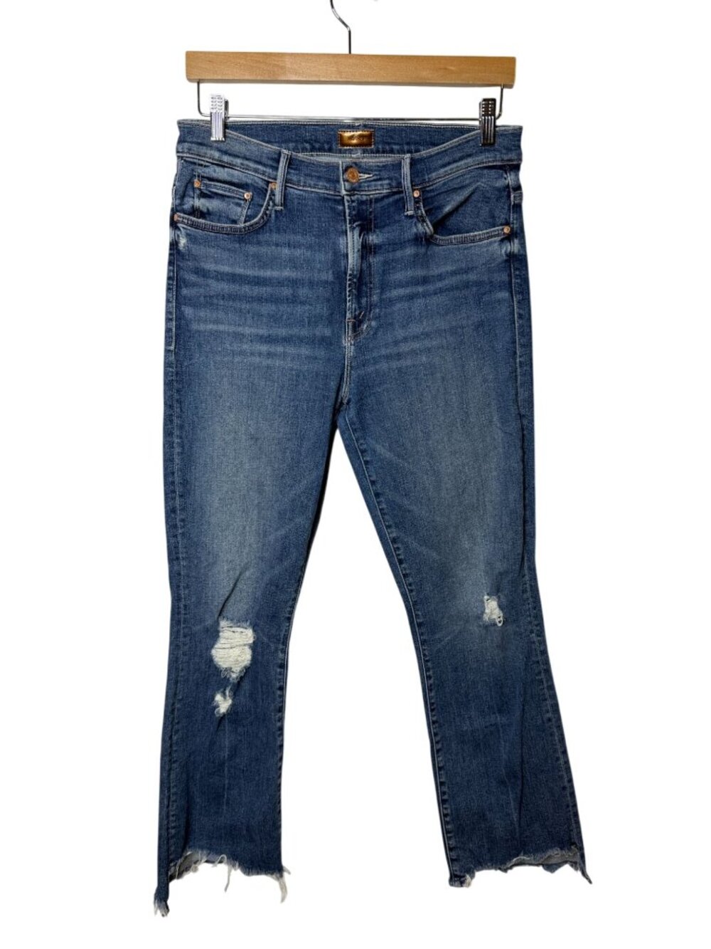 MOTHER The Insider Crop Step Chew Distressed Jeans Size 29